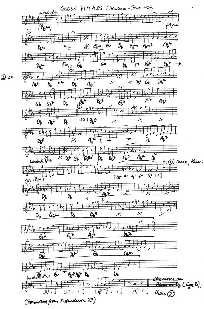 goose pimples free jazz leadsheet - Courtesy of the Jungle Jazz Band